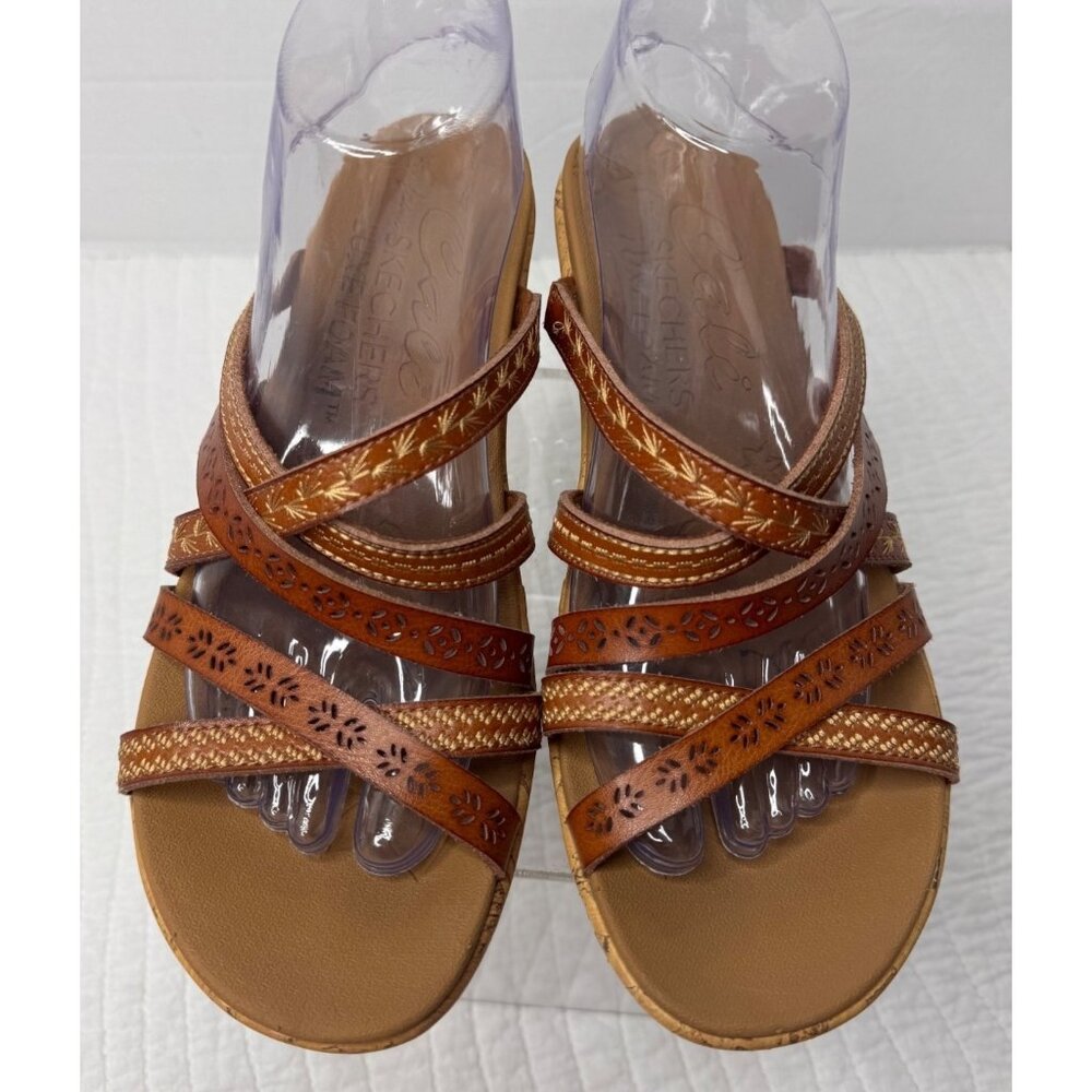 Skechers Women Beverlee Vegan Strappy Wedge Sandals 9 Brown